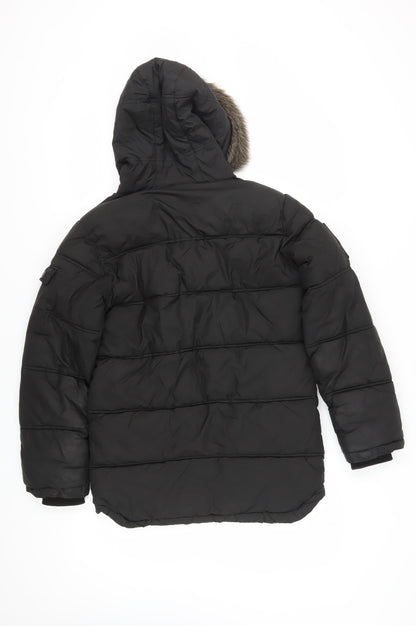 Back view of Sonneti boys’ black long puffer jacket, 12-13 years
