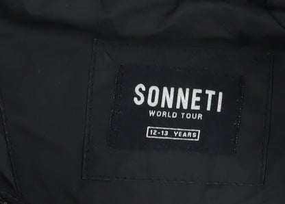 Close-up detail of Sonneti boys’ black long puffer jacket, 12-13 years