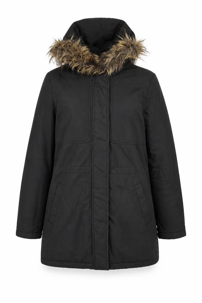 Vila Women's Black Parka Coat, Size 12, Hooded