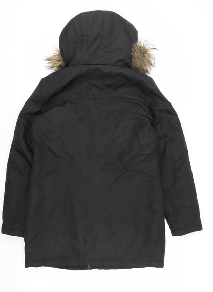 VILA Women's Black Parka Coat, Size 12, Hooded