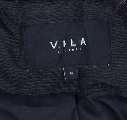 VILA Women's Black Parka Coat, Size 12, Hooded