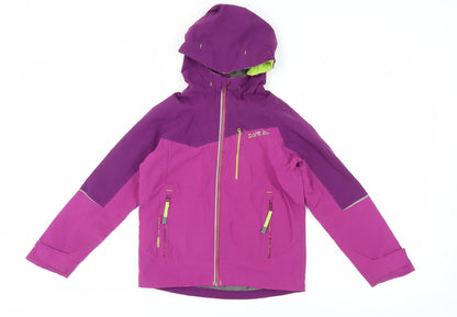 Additional front view of Dare 2b girls’ purple ski jacket, size 10, waterproof & hooded