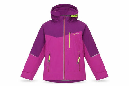 Front view of Dare 2b girls’ purple ski jacket, size 10, waterproof & hooded
