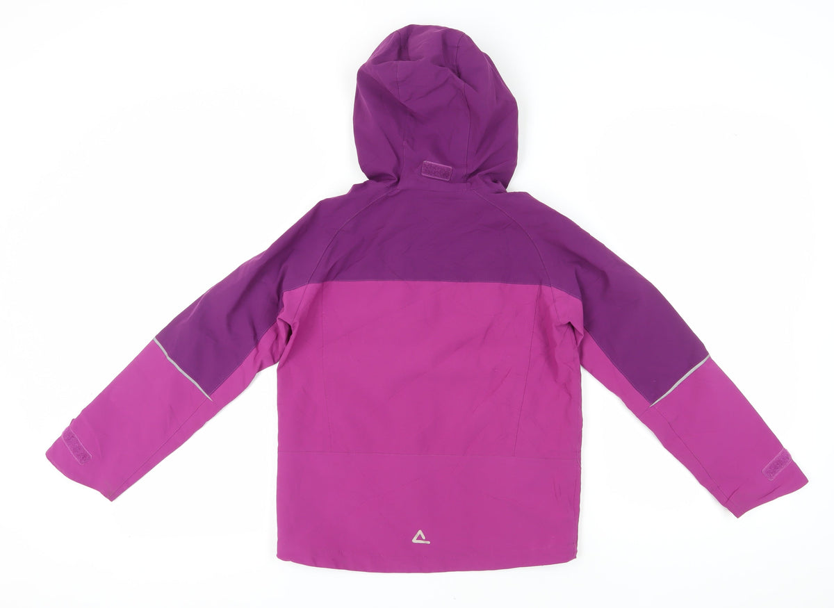 Back view of Dare 2b girls’ purple ski jacket, size 10, waterproof & hooded