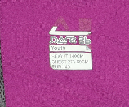 Close-up detail of Dare 2b girls’ purple ski jacket, size 10, waterproof & hooded