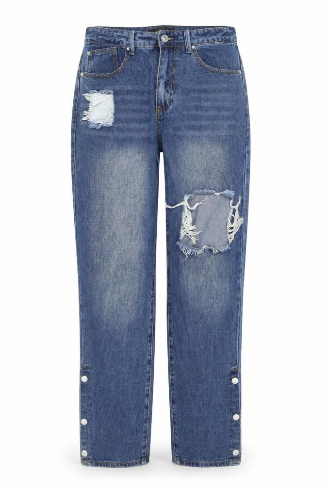 Mennace Blue Distressed Straight Jeans Size 32 Unisex