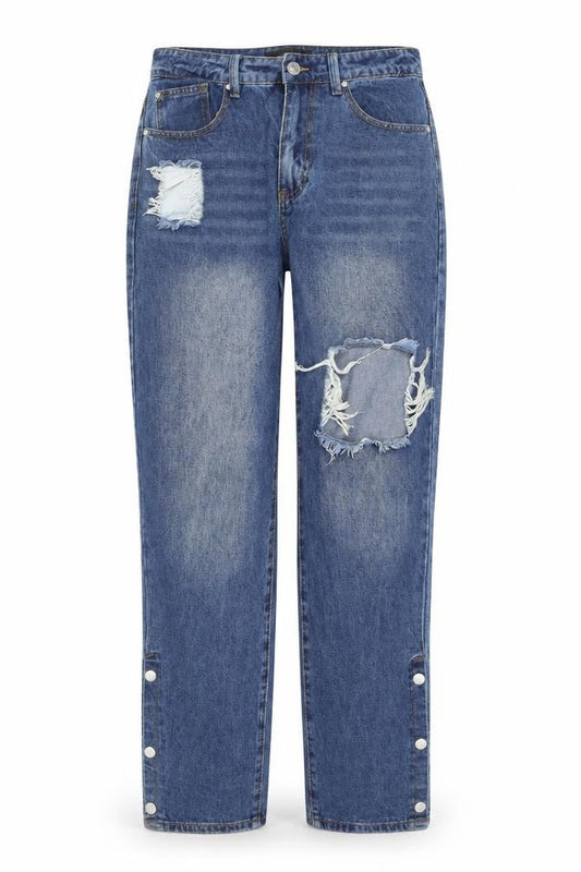 Mennace Womens Blue Distressed Straight Jeans Size 32