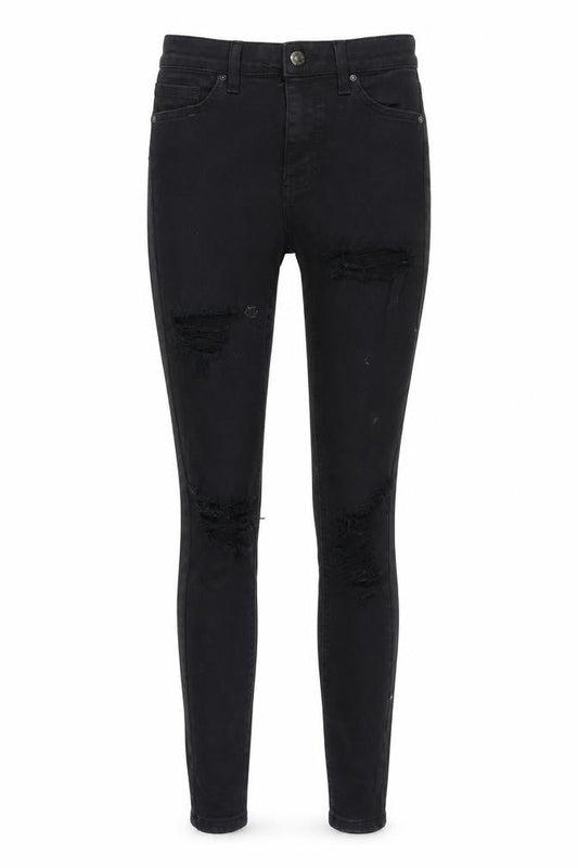 Topshop Women Black Skinny Jeans Size 10 Distressed