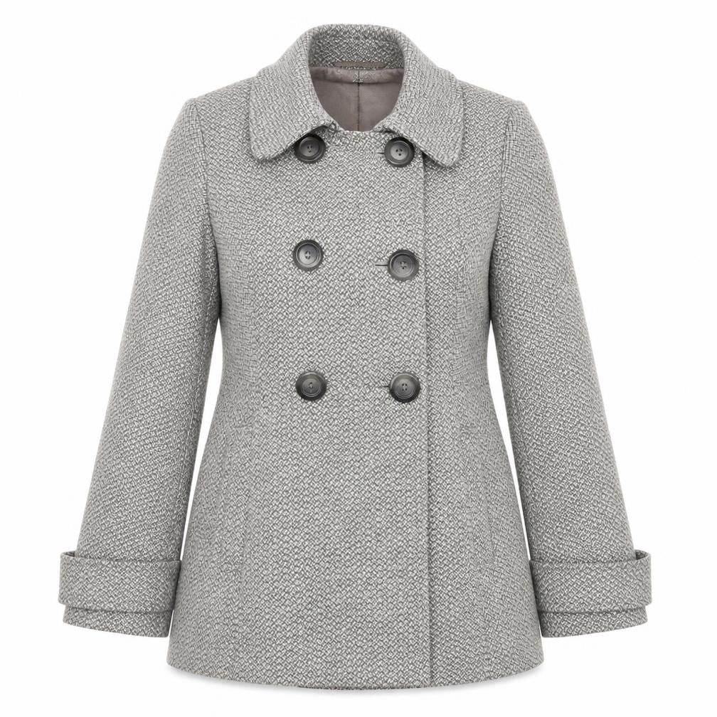 Jasper Conran Women's Grey Herringbone Pea Coat Size 12