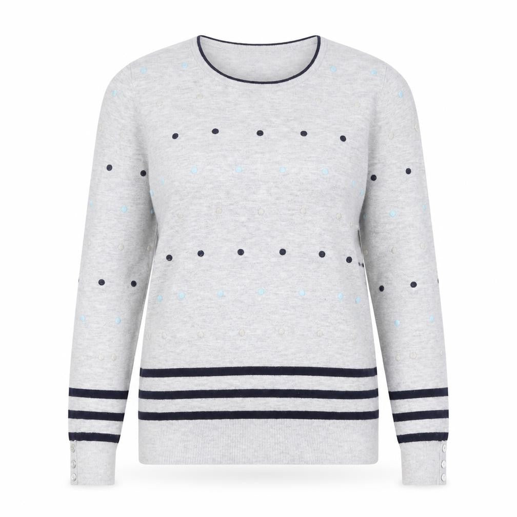 Laura Ashley Women's Grey Polka Dot Jersey Top, Size 12