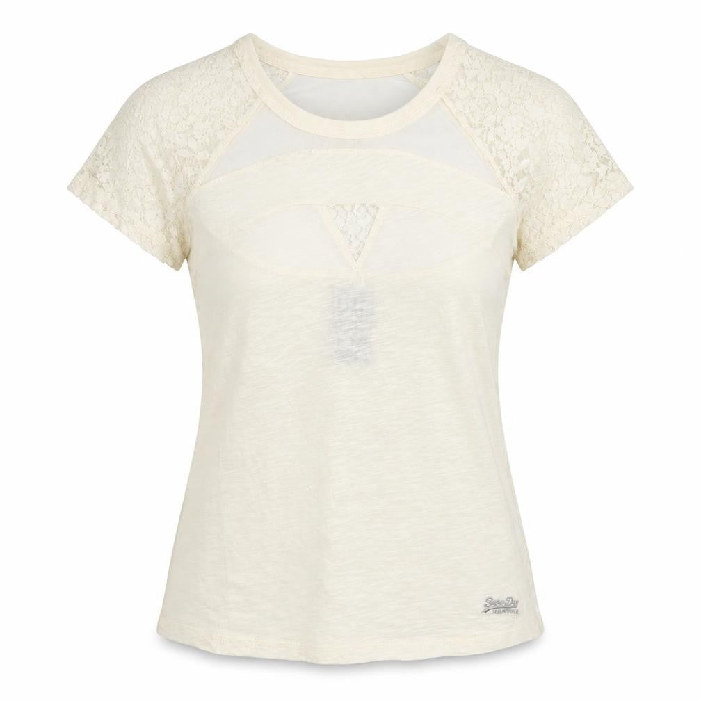 Superdry Women's Ivory Lace Trim T-Shirt XS