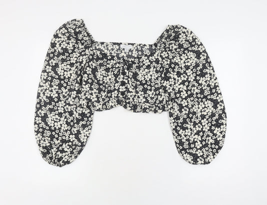 Topshop Women's Black Floral Cropped Blouse, Size 10