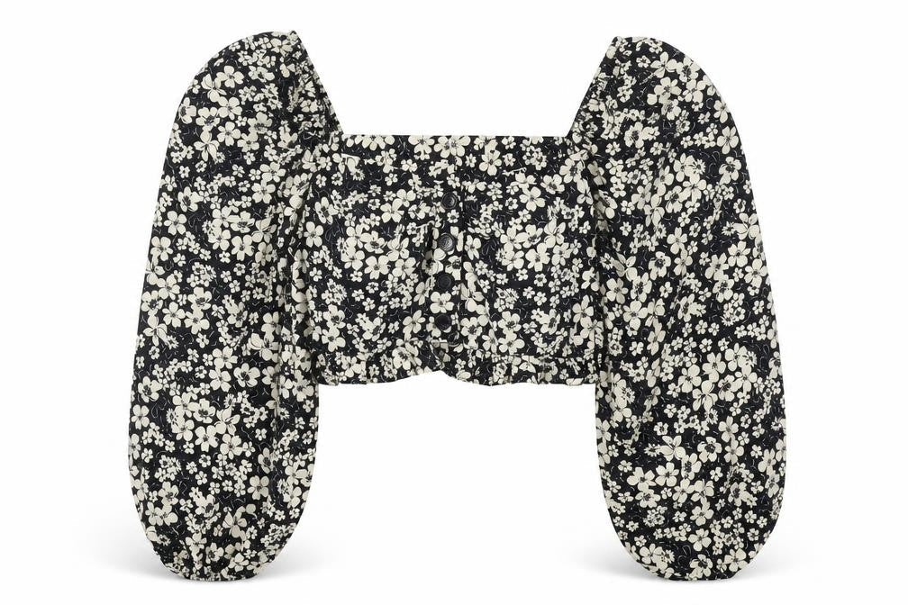 Topshop Women's Black Floral Cropped Blouse, Size 10