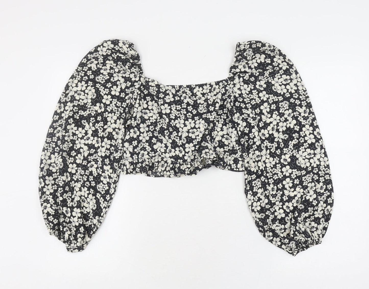 Topshop Women's Black Floral Cropped Blouse, Size 10