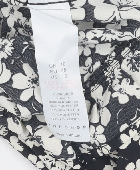 Topshop Women's Black Floral Cropped Blouse, Size 10