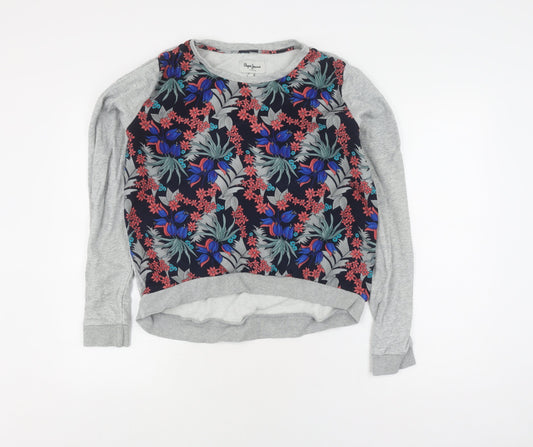 Pepe Jeans Women's Grey Floral Pullover Jumper M