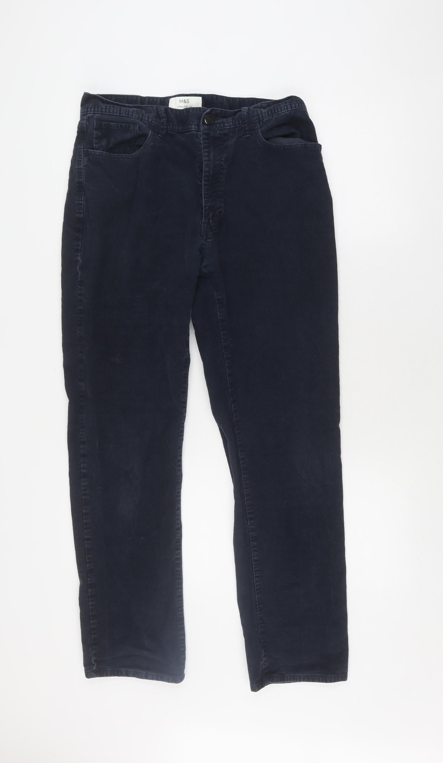 Marks and Spencer Women's Blue Straight Trousers, Size 32