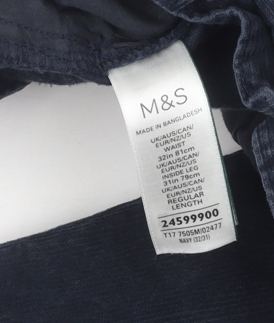Marks and Spencer Women's Blue Straight Trousers, Size 32