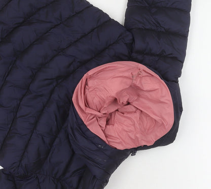 Close-up detail of Marks & Spencer girls’ blue puffer jacket, size 8-9, years