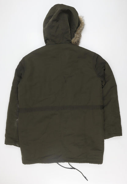 Back view of ASOS Men's Green Parka Jacket M with Hooded Lining
