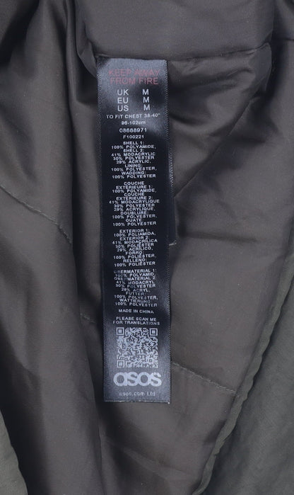 Brand and care label for ASOS Men's Green Parka Jacket M with Hooded Lining