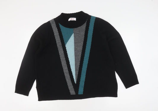 Afibel Women's Black Geometric Pullover Jumper Size 12