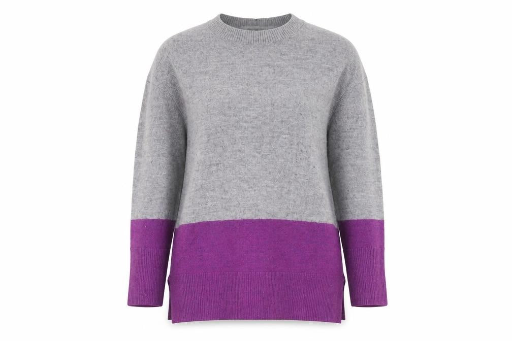 Tahari Women's Grey/Purple Crew Neck Pullover Jumper S