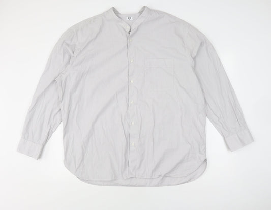 UNIQLO Men's Grey Striped Button-Up Shirt 2XL