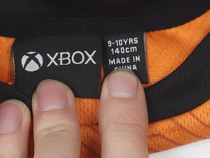 Brand and care label for XBOX boys’ orange graphic t-shirt, 10 years, game theme