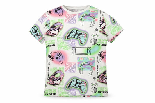 Front view of George girls’ multicoloured gaming t-shirt 9-10 years