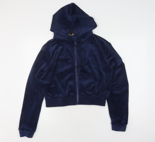 QED London Women's Blue Velvet Full Zip Hoodie L