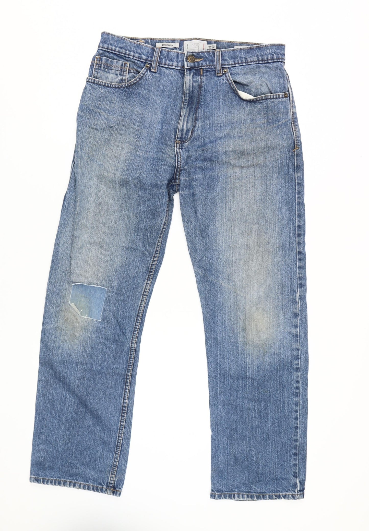 Marks & Spencer Men's Blue Straight Jeans, Size 32