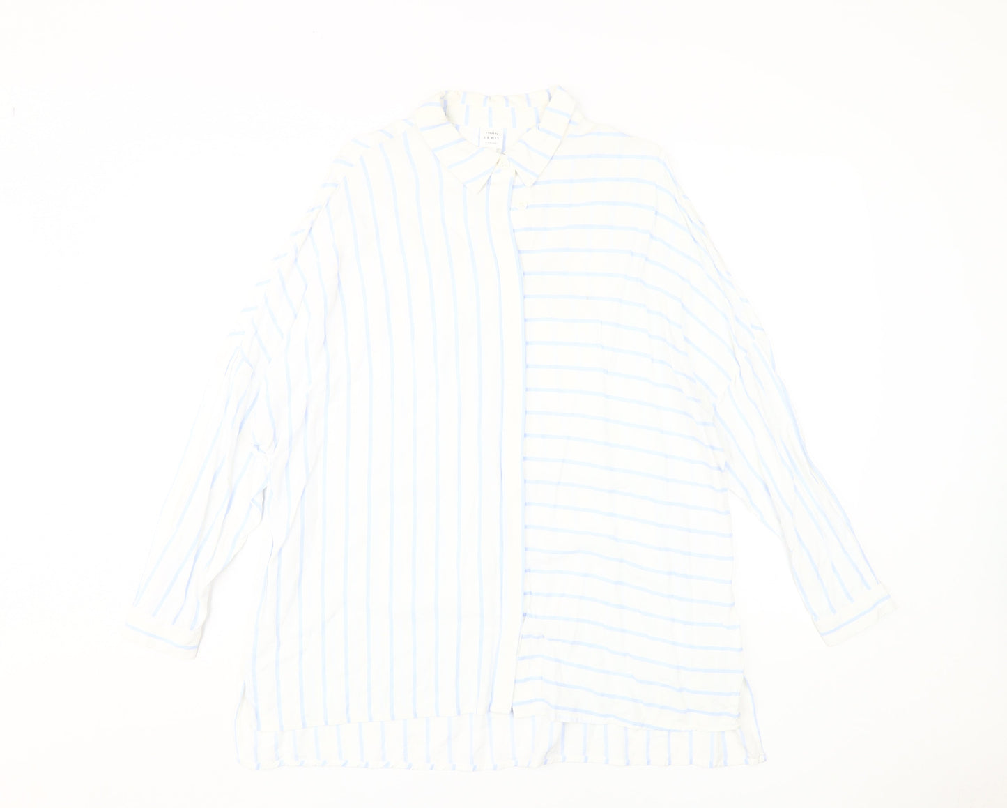 John Lewis Women's White Striped Button-Up Shirt, Size 12