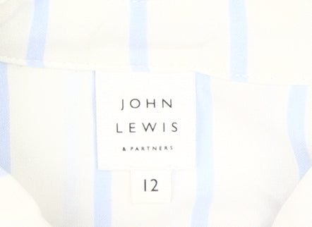 John Lewis Women's White Striped Button-Up Shirt, Size 12