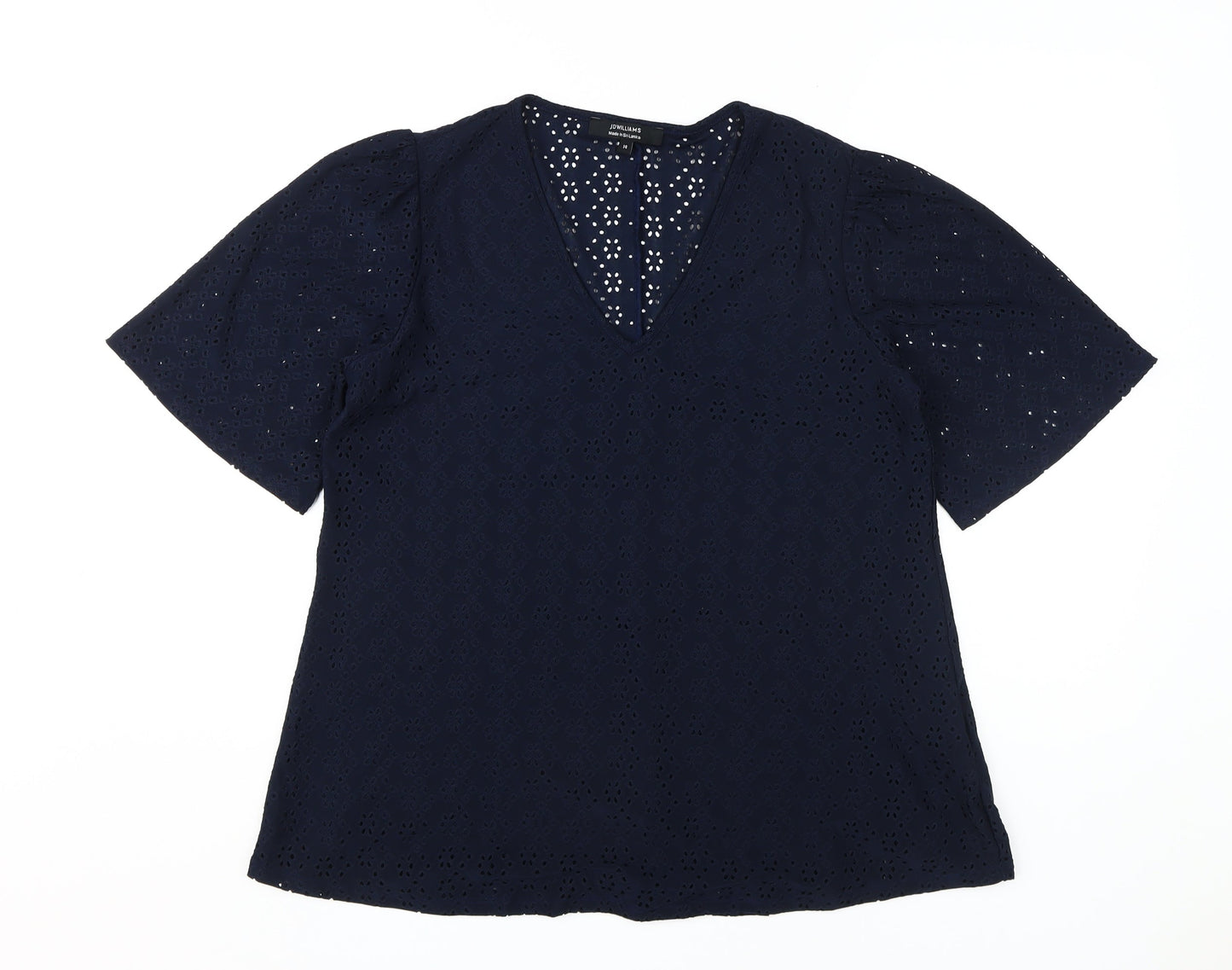 JD Williams Women's Blue Crochet V-Neck Blouse Size 14