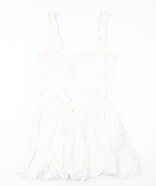 Zara Women's White Cotton Fit & Flare Dress M