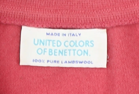 United Colors of Benetton Women's Pink Zip Lambswool Pullover Jumper Size L