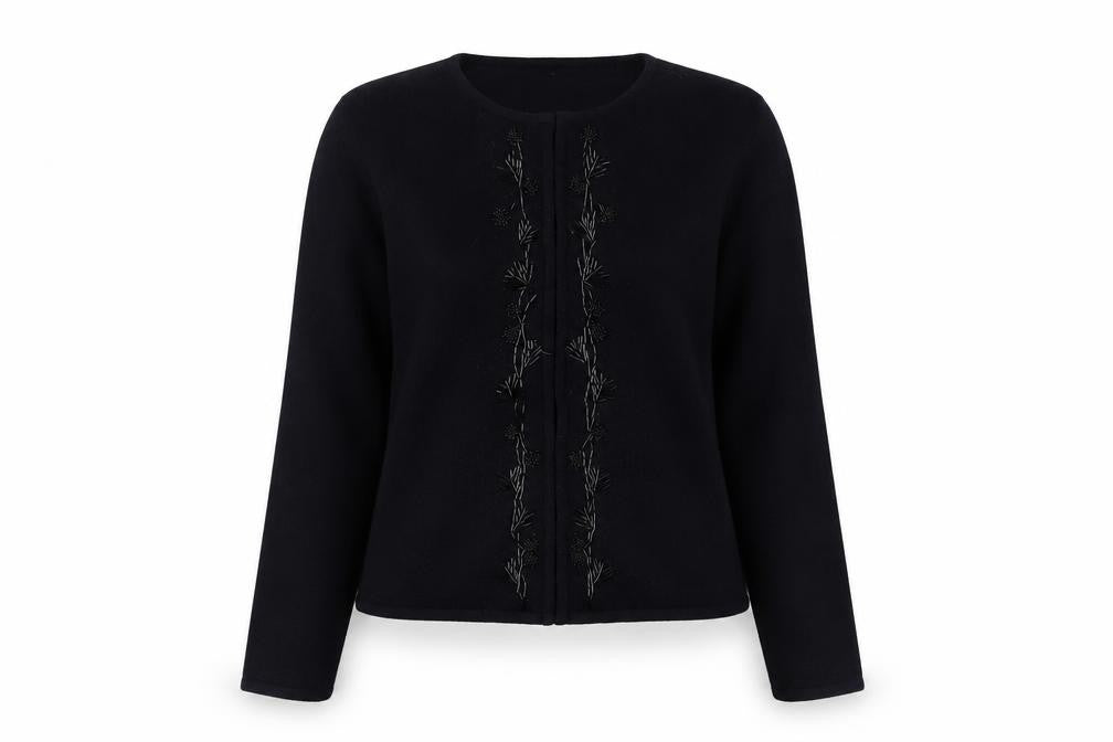 Amaranto Women's Black Cardigan Size 12 with Embroidery
