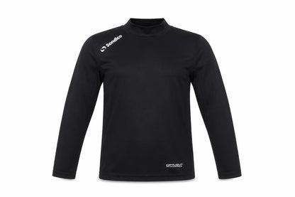 Front view of Sondico boys’ black long sleeve sports top, size 5-6, years