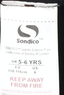 Close-up detail of Sondico boys’ black long sleeve sports top, size 5-6, years