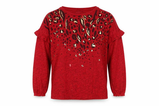Front view of Kaleidoscope Women's Red Animal Print T-Shirt, size 18