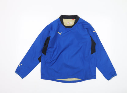 Additional front view of Puma boys’ blue pullover sweatshirt, size UK 12, logo accent