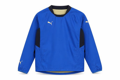 Front view of Puma boys’ blue pullover sweatshirt, size UK 12, logo accent