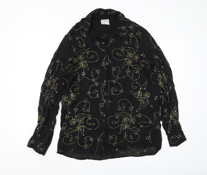 Alexon Women's Black Floral Blouse, Size 14, Elegant