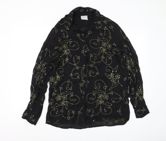 Alexon Women's Black Floral Blouse, Size 14, Elegant