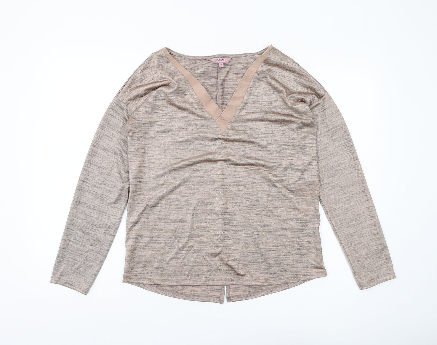 Next Women's Beige V-Neck Blouse in Size 10