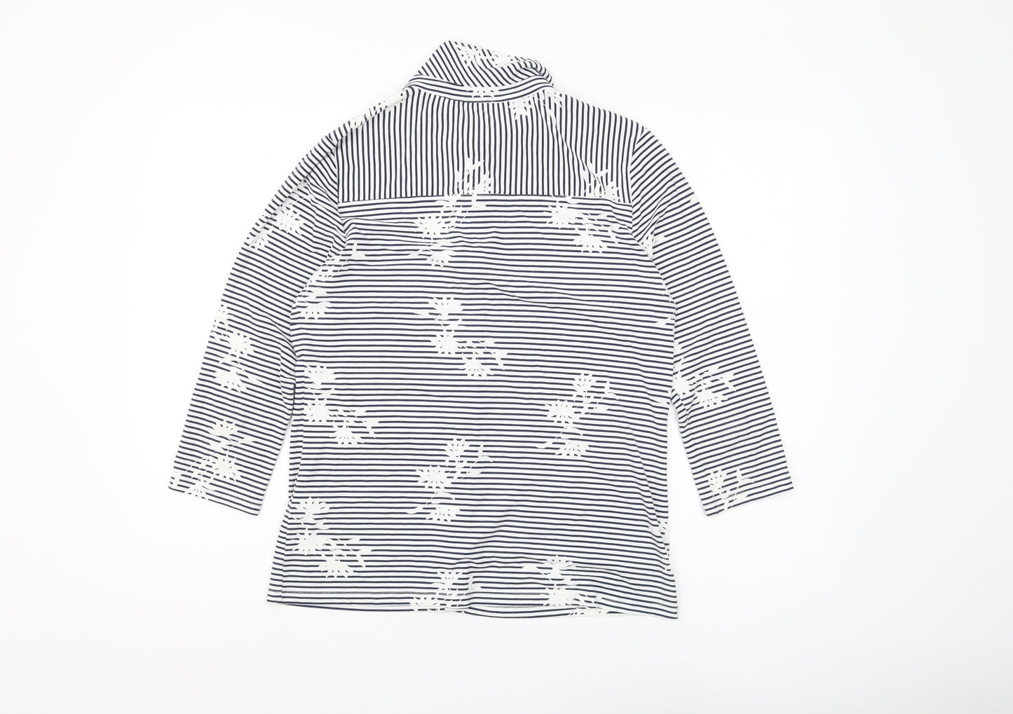 WoolOvers Women's Blue Striped Blouse, S, 3/4 Sleeve