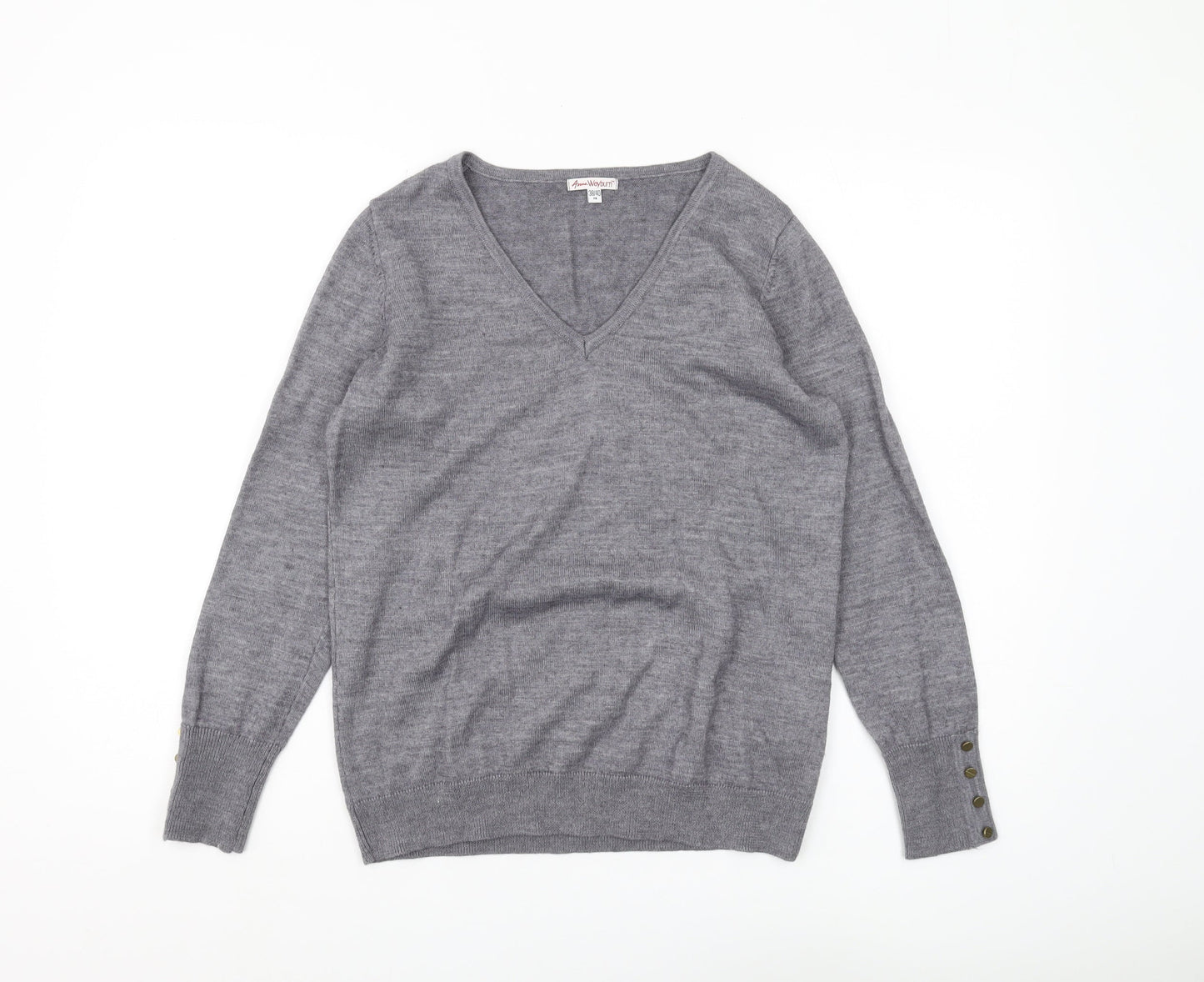 Anne Weyburn Women's Grey V-Neck Pullover Jumper Size 12