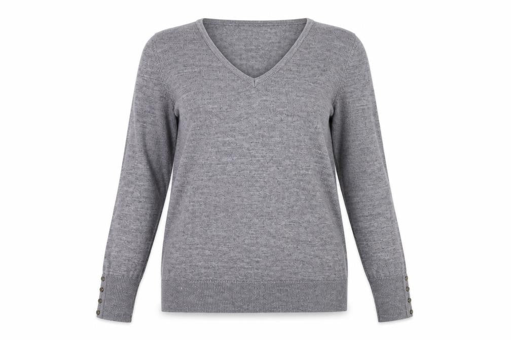 Anne Weyburn Women's Grey V-Neck Pullover Jumper Size 12
