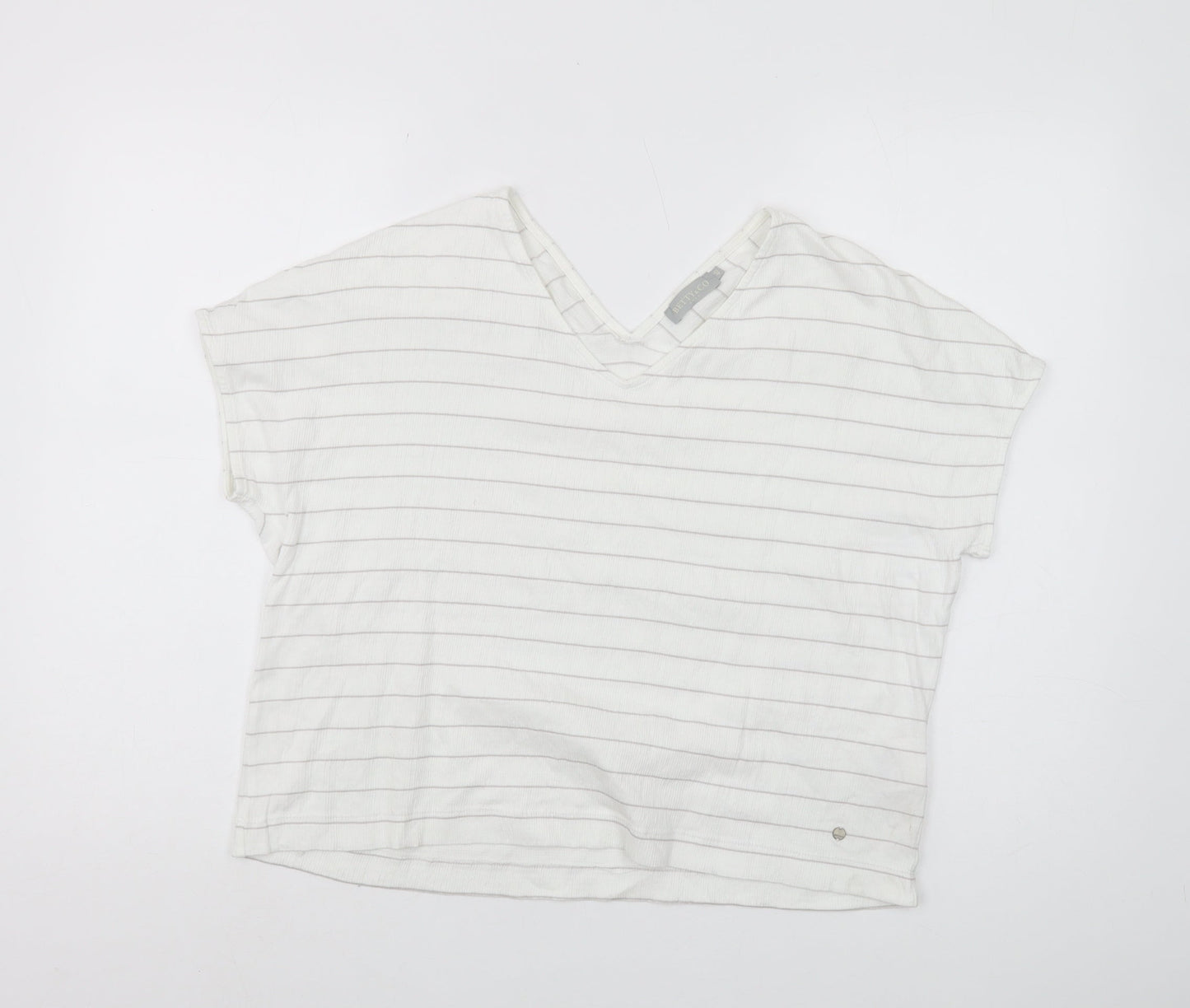 Betty & Co Women's White Striped Cropped T-Shirt, Size 12